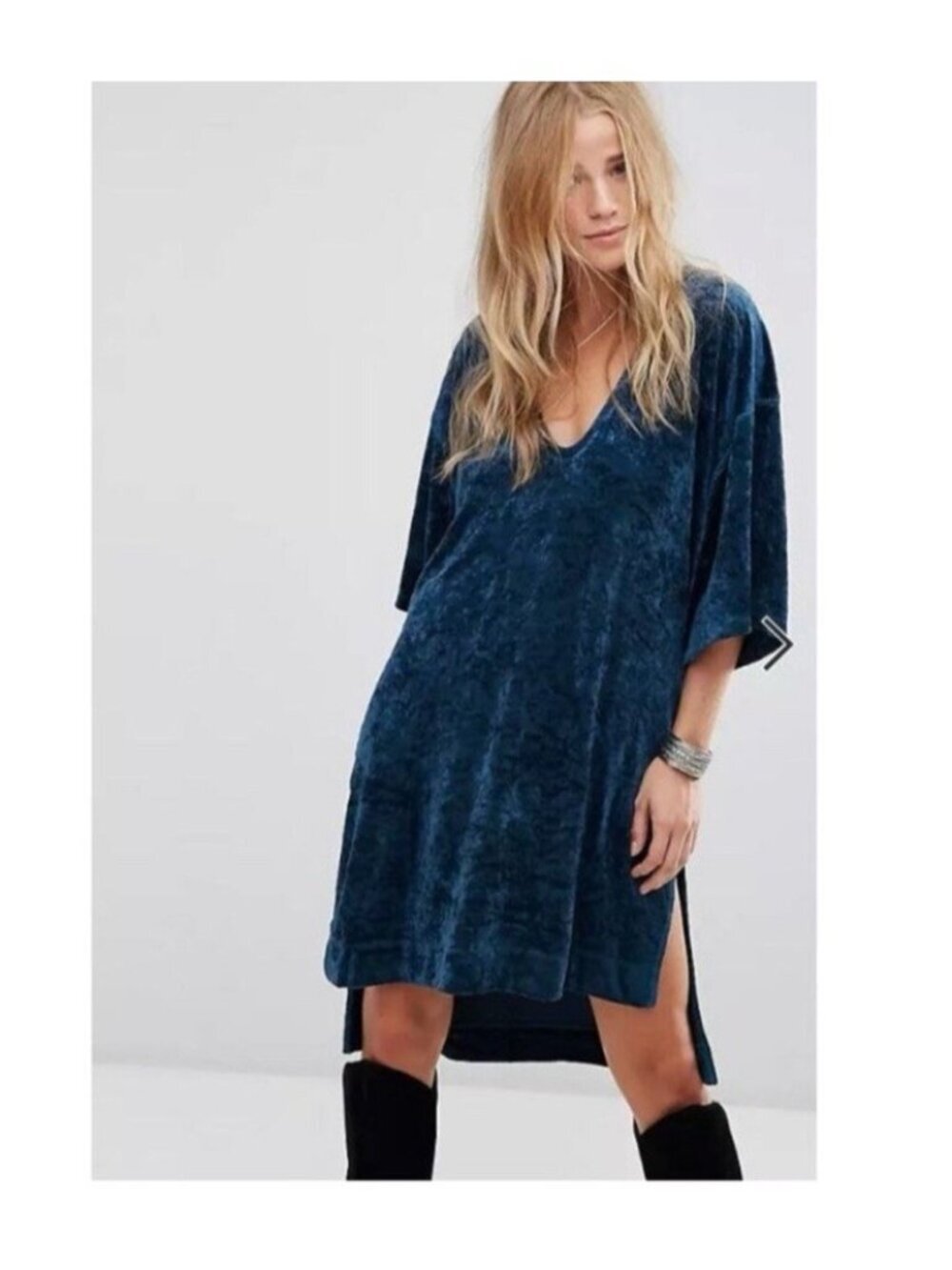 Free People We The Free Luxe Tunic Top Dress Large Blue Velvet